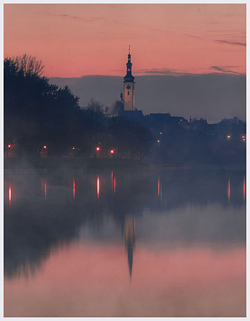 Tabor- foggy sunset, Czech republic